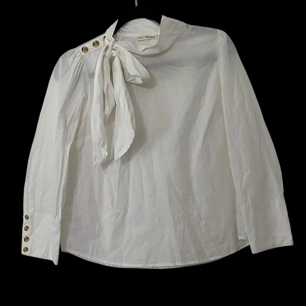 ULLA JOHNSON Penelope Poplin Blouse Button Accents 6 - Picture 4 of 14